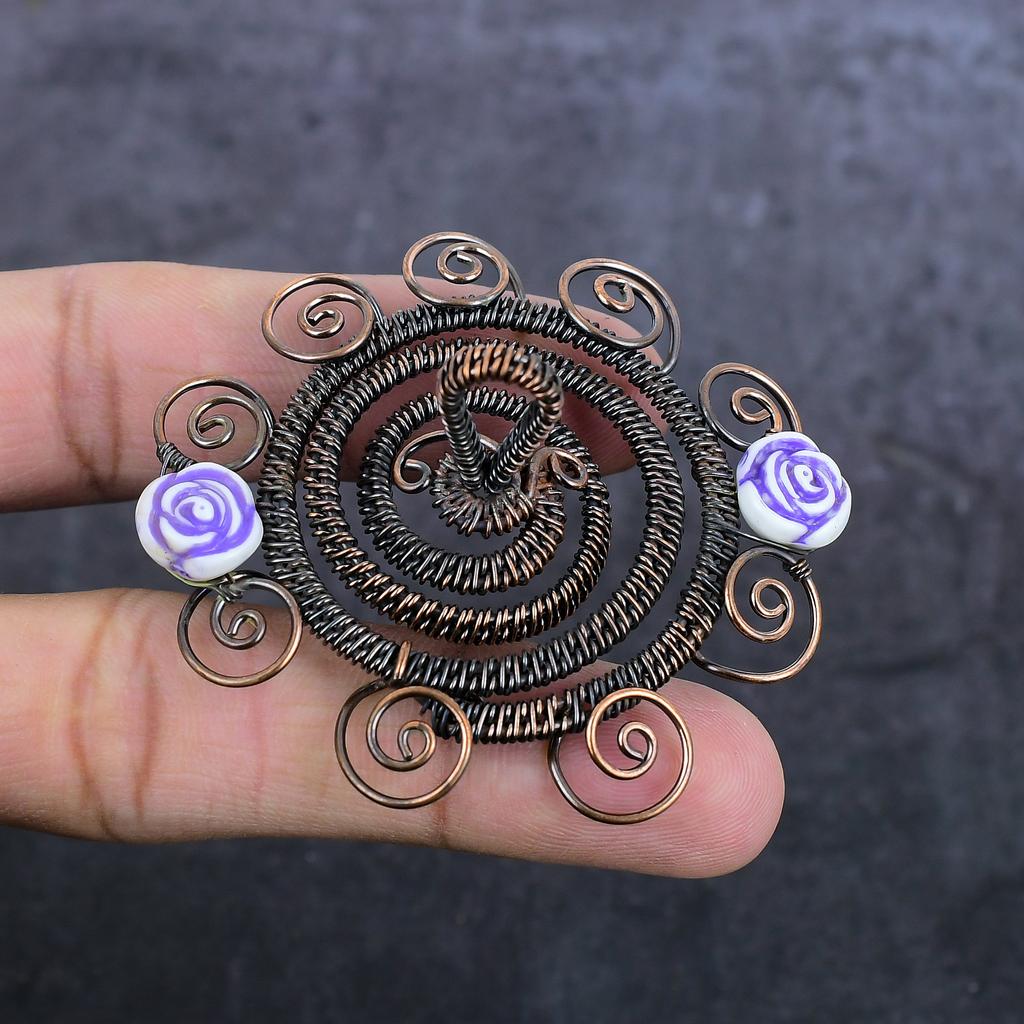 Lila Blüte Handgemacht Kupferdraht Wicklung Schmuck Anhänger 1,77" Z5p62