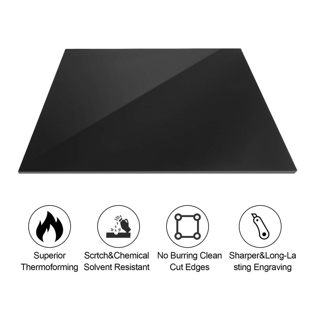 5PCS Black Acrylic Sheet Black, Opaque Cast Plexiglass 12Inch Square Panel,PlexiGlass Board for Gigns,DIY Display Projects,Craft