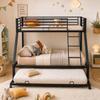 Metal Bunk Bed 90x200 & 140x200 Cm, Pull-Out Bed 90x190cm, Family Bed Capacity Up To 550kg, 3 Sleeping Places, Slanted Ladder & Fall Protection, Black