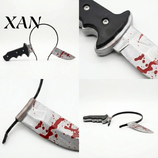 Zombie Headpiece Fake Knife Through Head Headband for Adult, PU Foam Horror Prop Headwear Prop, Funny Halloween Costume Accessory Party Cosplay