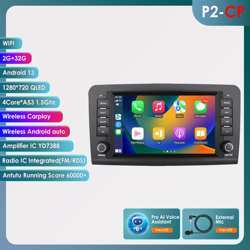 Ossuret 2Din Android 13 Car Radio for Mercedes Benz GL ML W164 ML350 ML500 X164 GL35 GL45 2005-2012 Navigation GPS Intelligent Multimedia Video WIFI