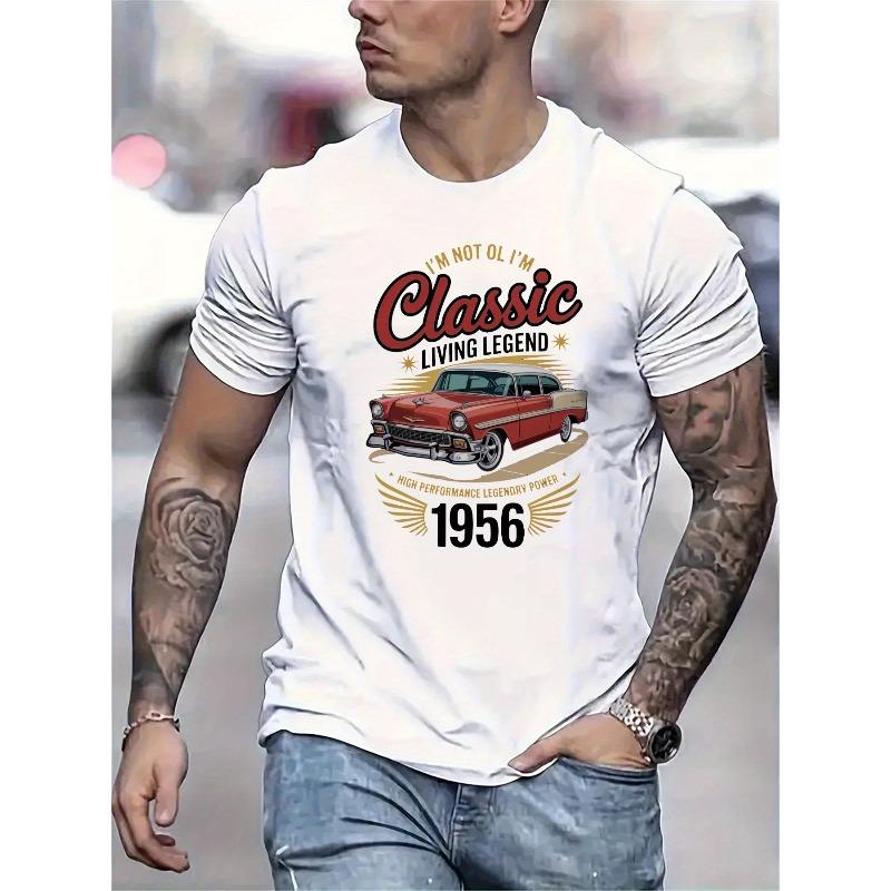 

European sizes Classic Living Legend 1956 Vintage Car Graphic Tee Summer, Short Sleeve T-Shirt 4XL білий