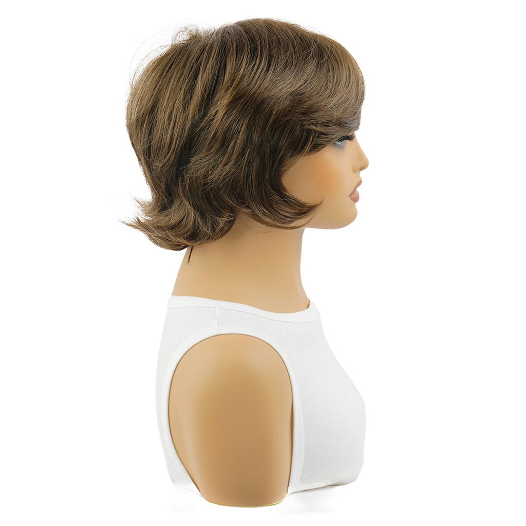Parrucche Sintetiche Corte da Donna Color Castagna Dorata, Capelli Soffici, Onde Naturali, Stratificate, Bionde, Con Frangia, Fibra Resistente al Calore, Parrucche Quotidiane