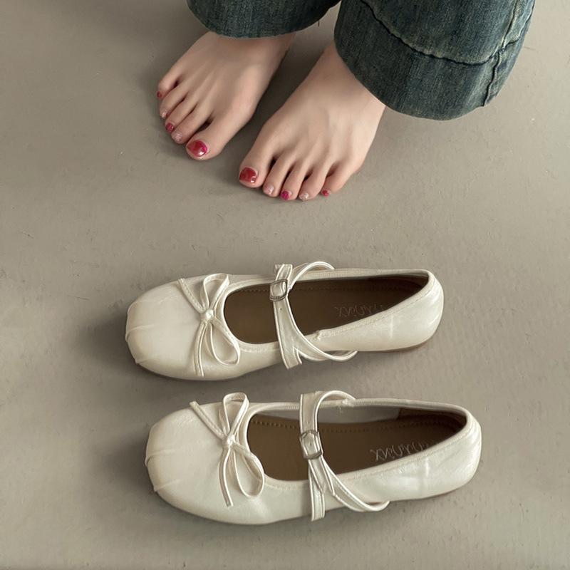 Shallow ballet single shoes women's French retro bow low heel 2025 new summer skirt Mary Jane shoes