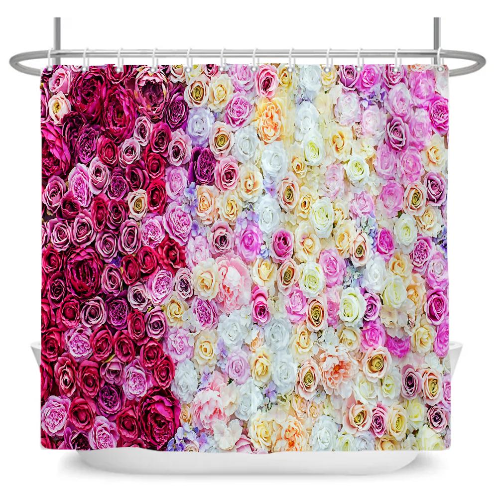 Natural Flowers Butterfly Shower Curtain Morden Art Floral Girl Waterproof Fabric Bathroom Curtain Room Decor Curtain With Hooks