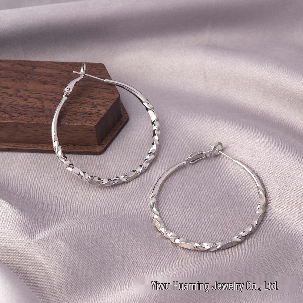Silver Needle Circle Earrings, Fashionable High-End Copper Ear Hoops, Light Luxury, Versatile Jewelry Accessory.