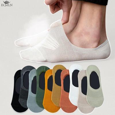 Mocassins invisíveis antiderrapantes masculinos, meias de barco, tornozelo, corte baixo, meias de algodão puro