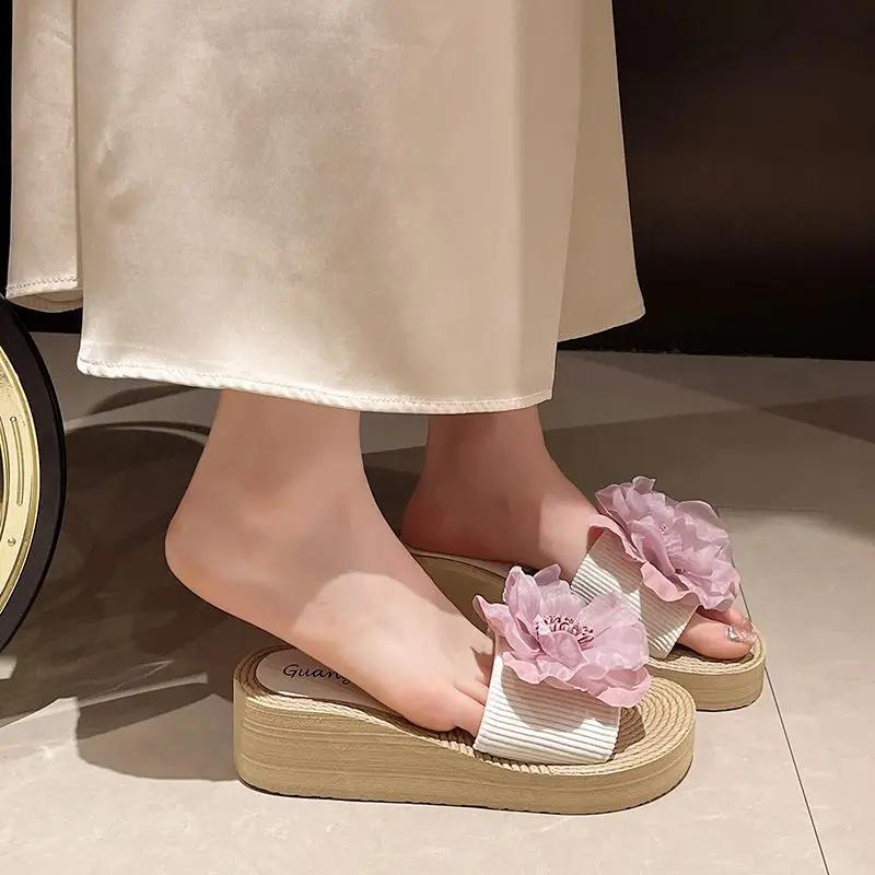 Fashion Medium Heel Flowers Women's Slippers and Ladies Sandals 2025 Trend Designer Luxury Shoes Top Designs Chic Elegant Casual Slides