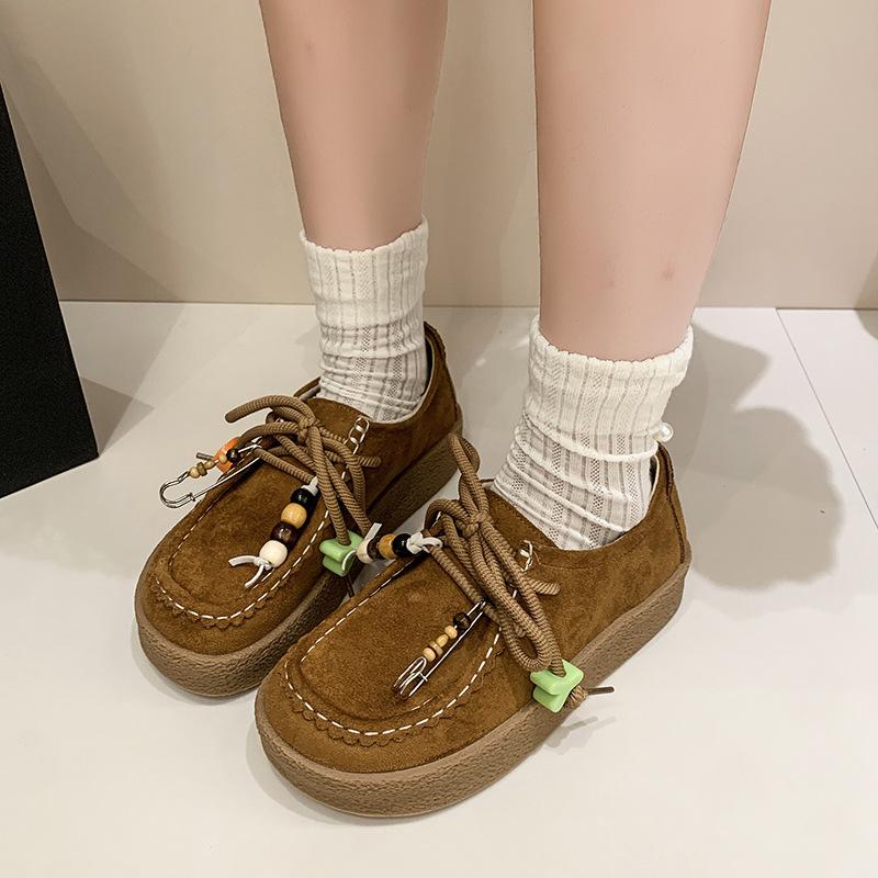 Casual kangaroo shoes retro suede loafers 2025 spring new casual single shoes platform biscuits German training shoes women