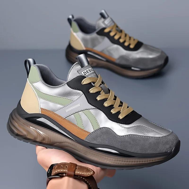 Fashion 2024 Spring Autumn Platform Sneakers Men Leather Facing Street Fashion Shoes for Men New Designer Zapatillas Hombre Shoe