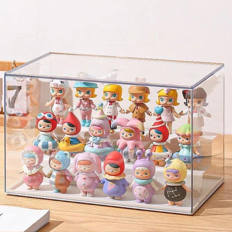 Action figures storage box, portable organizer acrylic transparent display cabinet, stackable dustproof case for dolls models
