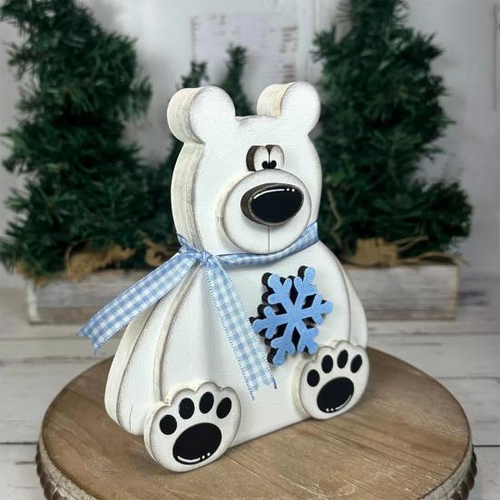 Bear Ornament Wooden Block Rustic Bear Sign Cartoon Xmas Bear