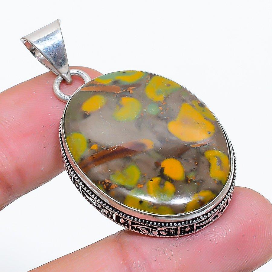 

Bamboo Jasper Gemstone Handmade 925 Sterling Silver Jewelry Pendant 1.77 SU-10708