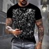 Černé tričko Lebka Pánské Punk Tričko Lebka Rock Gun Modré tričko Tričko s 3D potiskem Retro gotické pánské oblečení letní top