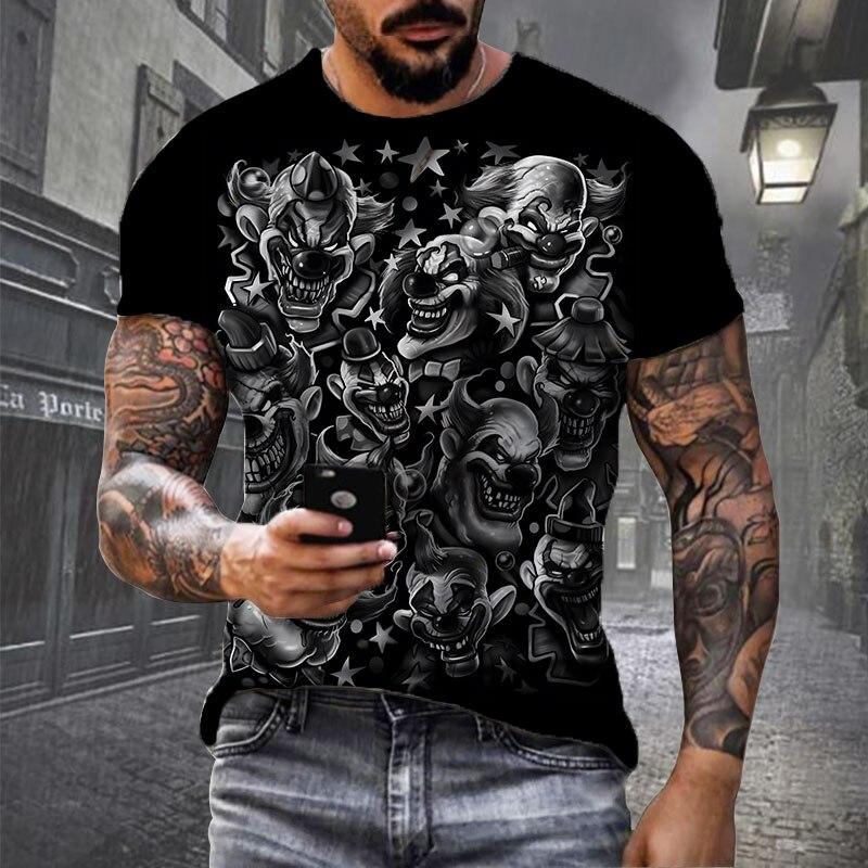 Černé tričko Lebka Pánské Punk Tričko Lebka Rock Gun Modré tričko Tričko s 3D potiskem Retro gotické pánské oblečení letní top