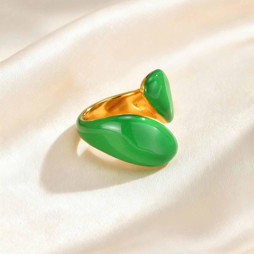 Stainless Steel Candy Color Multi-Color Enamel Ring, Blue/Pink/Green Irregular Open Rings for Women, Fashion Jewelry Gift