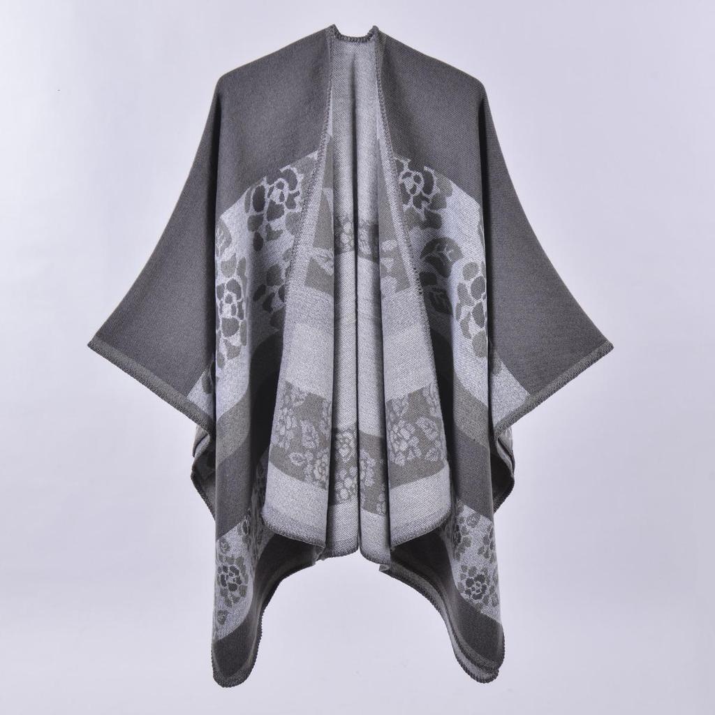 Sciarpa Autunnale e Invernale, Scialle da Viaggio Versatile a Quadri da Donna, Mantello Spaccato Spesso Etnico in Imitazione Cashmere