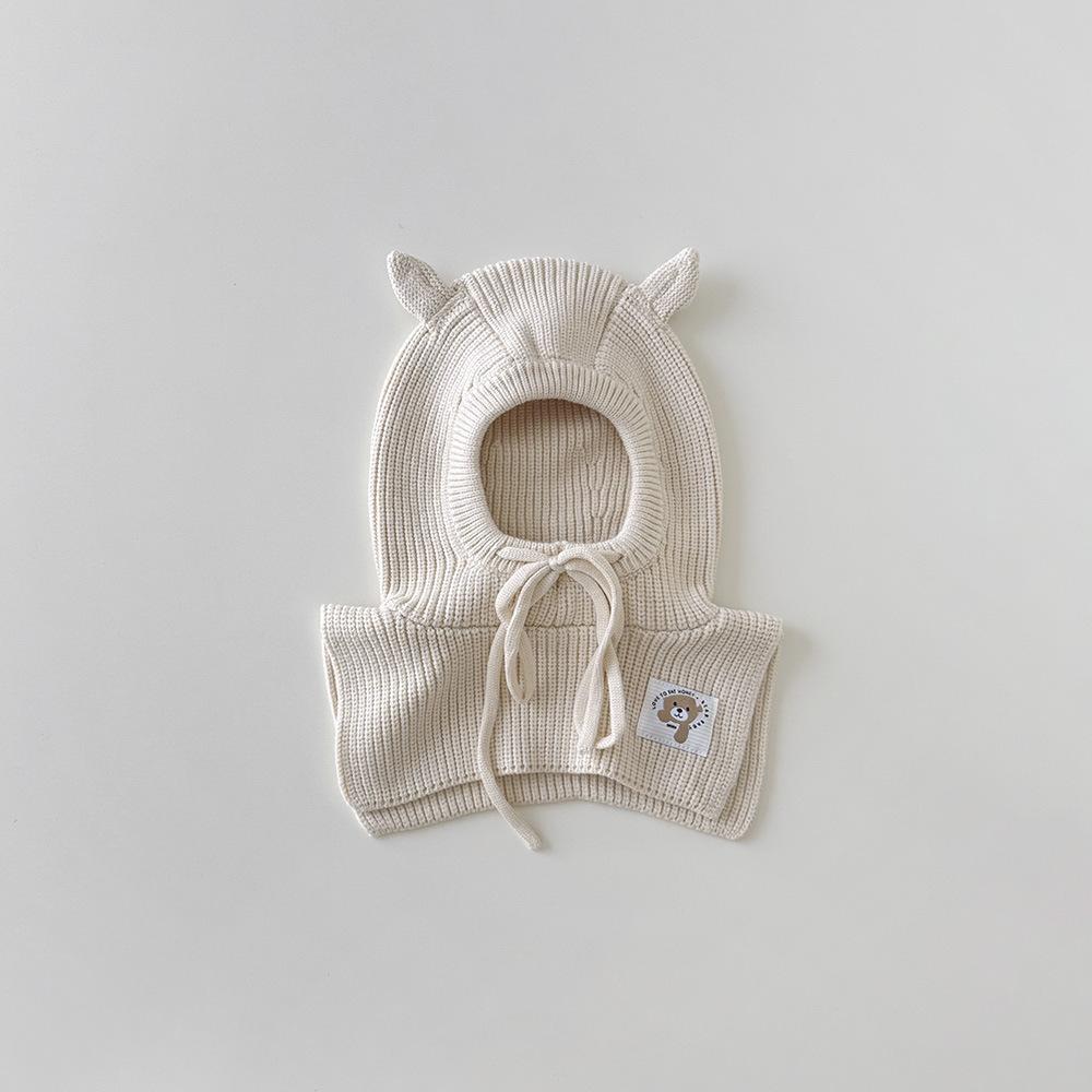 

2 in 1 Kids Hat Scarf Winter Set Baby Toddler Ear Flap Beanie Neck Warmer Knitted Balaclava for Boy Girl Warm Winter Accessorie 48-52 cm бежевый