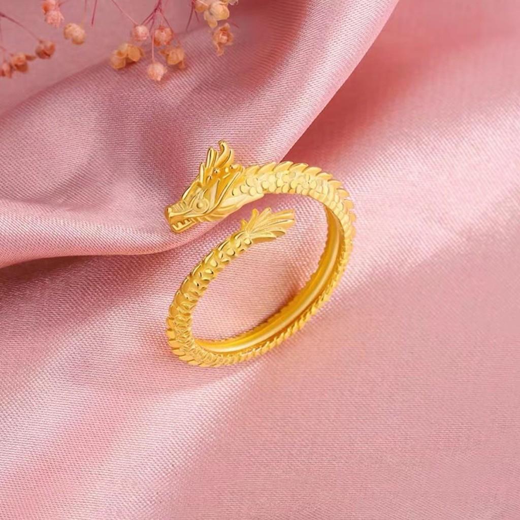 Gold Elegant Plated Dragon And Phoenix Open Ring For Couples In Design Stylish