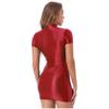 Womens Bodycon Mini Dress Glossy Fabric Mock Neck Short Sleeve Clubwear