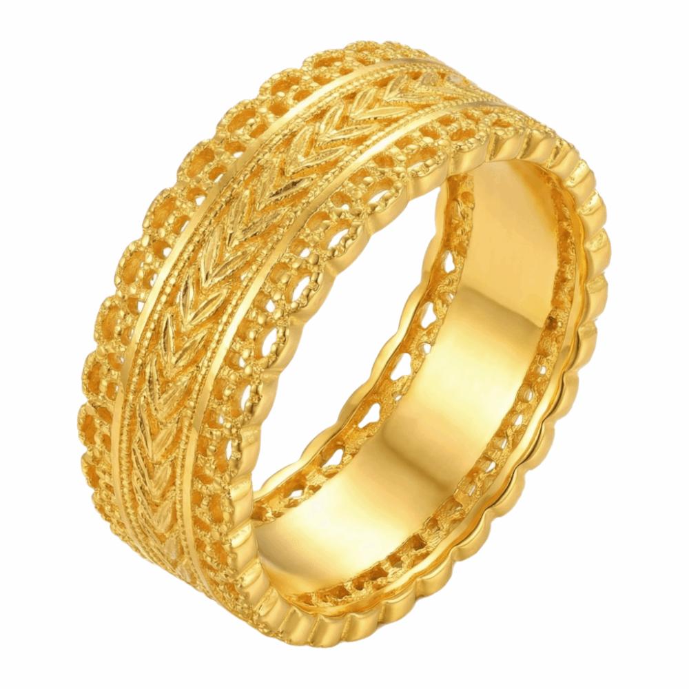 Elegant Sandy Gold Filigree Ring Weave Design Ancient Ring Classic Banquet Jewelry Women