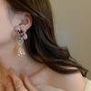 Vintage Asymmetric Fabric Flower Earrings Crystal Inlaid Elegant Ear Jewelry Women