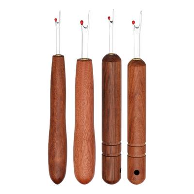 Pack of 4 Crosses Stitching Seam Ripper Featuring Wood Handle for Thread Removal and Comfortable Ergonomic Grip