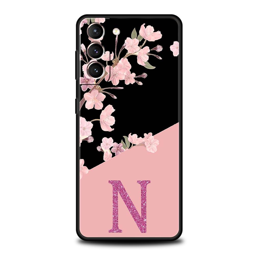 Pink Letter Flower Phone Case For Samsung Galaxy S24 S23 Ultra S22 S21 S20 FE 5G S10 S10E S9 Plus S8 Soft Silicone Black Cover