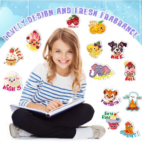 Jetec 300 Pcs Scratch and Sniff Stickers for Kids, 68 Styles Scented Smelly Stickers Scented Teachers Motivational Parents Reward Incentive Bulk