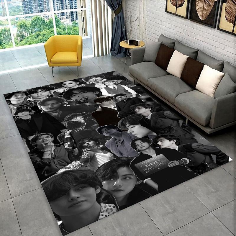 Famous B-BTS Kim Tae Hyung V KPOP Non-Slip Area Rug for Living Room,Bedroom,Playroom,Carpet Floor Mat Home Decor Rug Kids Room