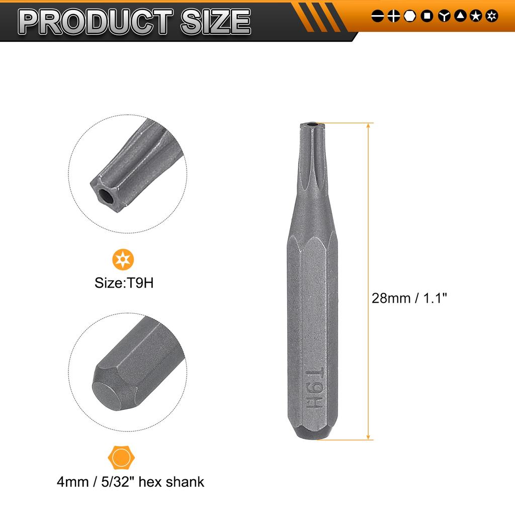 6/12pcs Torx Screwdriver Bit 5/32" Hex Shank 28mm Length S2 Steel Magnetic Star 6 Point Head Screw Driver Bit with Hole/No Hole