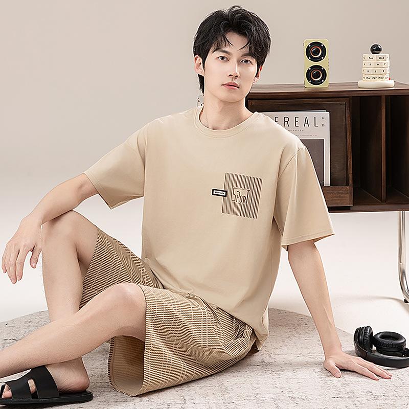 Men's pajamas summer cotton short-sleeved shorts summer thin casual large-size college student loungewear men's suit