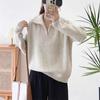 Women's Half-Zip High-Neck Sweater: Loose, Thick Knit Pullover for Autumn/Winter 2024