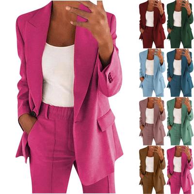 Otoño Primavera Mujer Casual Manga Larga Color Sólido Solapa Cárdigan Traje Chaqueta Pantalón Traje