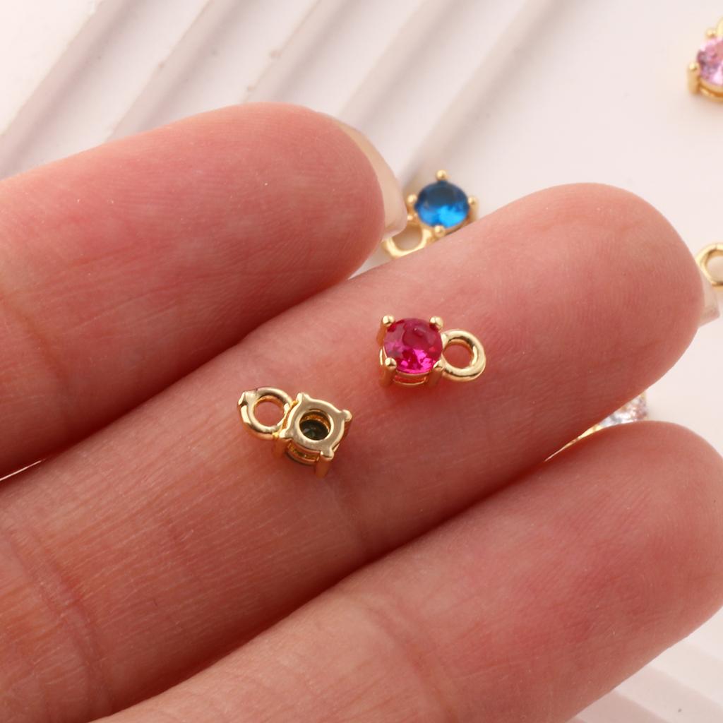5 PCs Brass & Cubic Zirconia Birthstone Mini Round Charms 18K Gold Plated Pendants For Necklace Bracelet Making 6mm X 3mm