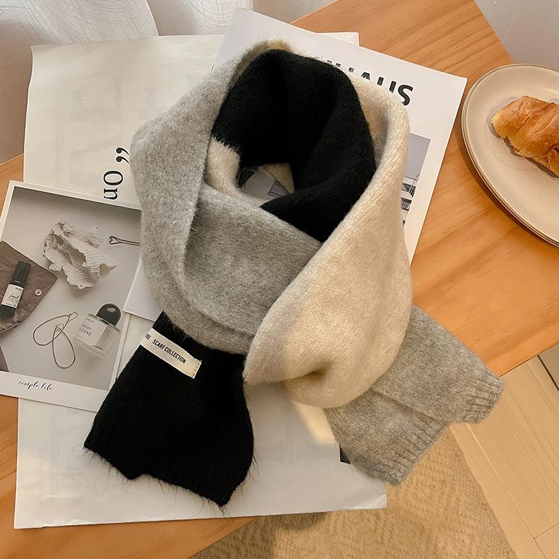 Color Matching Knitted Wool Scarf Women's Dual-Purpose Thick Warm Scarf