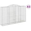 VidaXL Paniers à gabions arqués 3 pcs 300x50x180/200 cm fer galvanisé, gabion, cage de gabion, panier de mur de gabion, mur 3146774