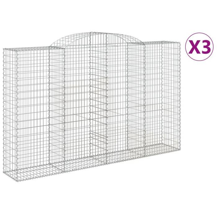 VidaXL Paniers à gabions arqués 3 pcs 300x50x180/200 cm fer galvanisé, gabion, cage de gabion, panier de mur de gabion, mur 3146774