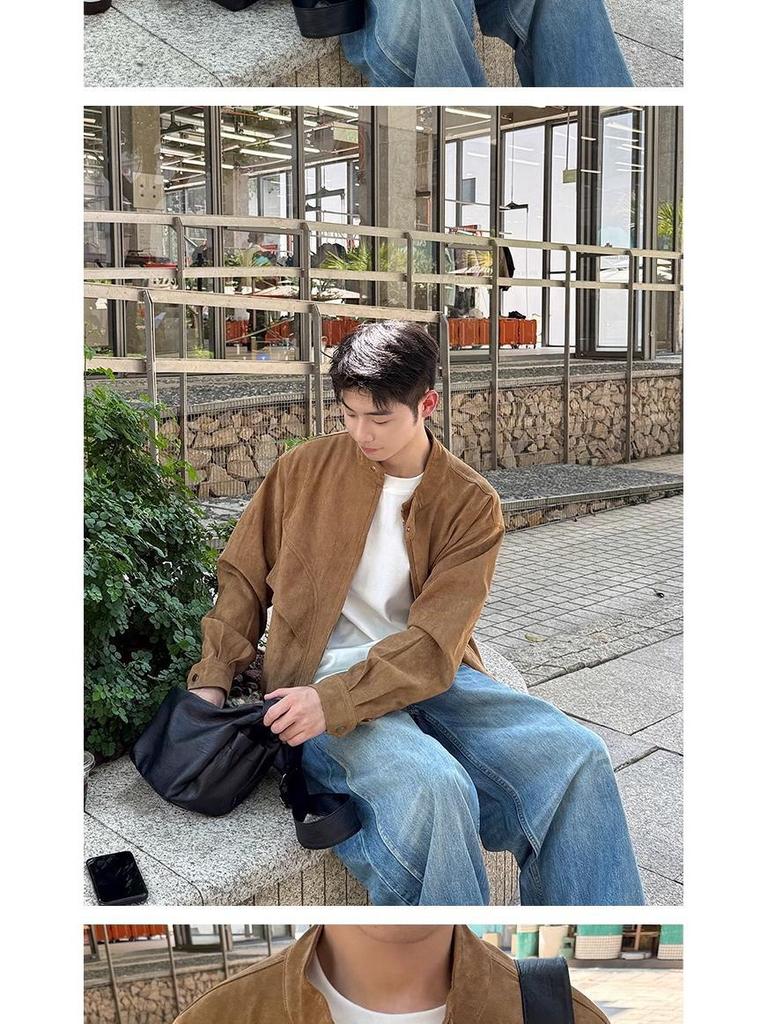 Unisex Retro Faux Suede Harrington Jacket for Fall/Winter - Casual, Versatile Design