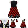 Skull Print Halloween Girls Dress With Ruffle Hem And Printed Fabric For Kids Age 3 To 8