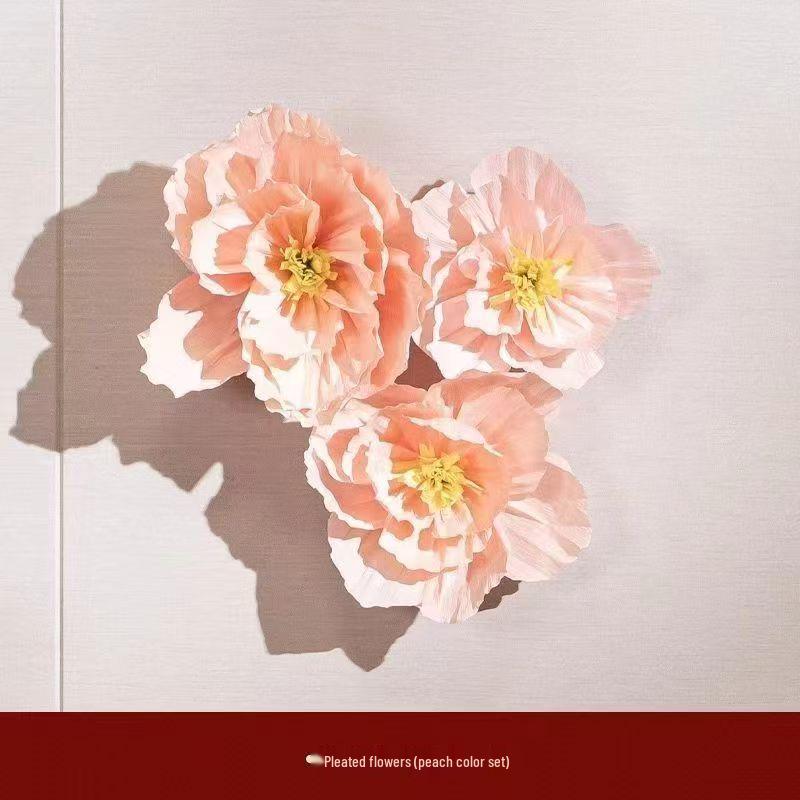 3D Wedding Xi Character Stickers & Crepe Paper Flowers for Bedroom and Living Room Decor