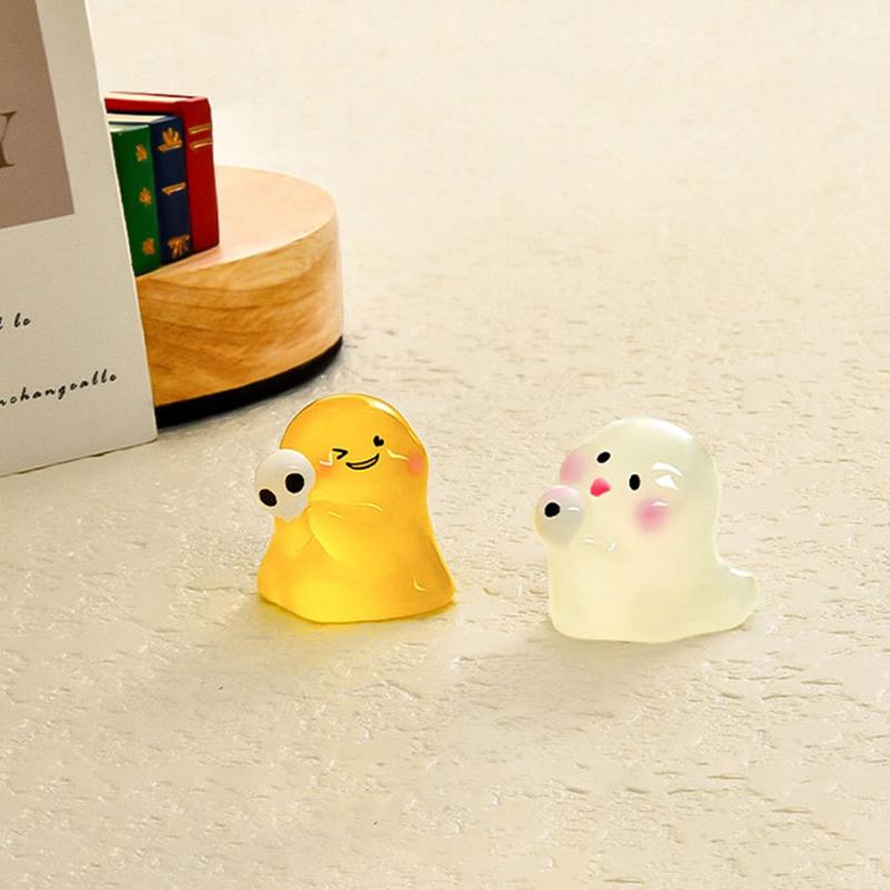 Mini Luminous Halloween Ghost Ornament Cartoon Doll Micro Landscape Dollhouse Model Car Interior Home Desktop Decoration