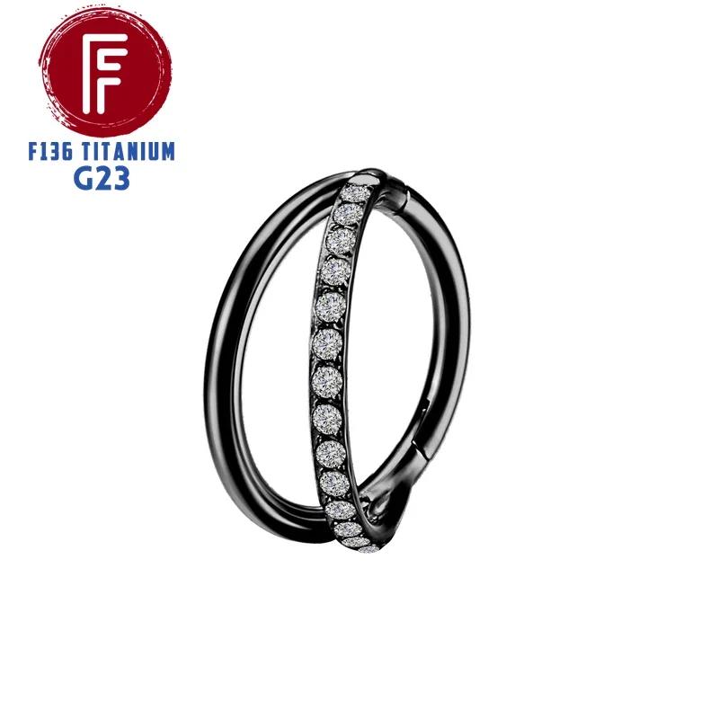 G23 Titanium Daith Cartilage Earrings 16G Helix Nose Septum Piercing Conch Hinged Clicker Body Jewelry Ear Ring Zircon