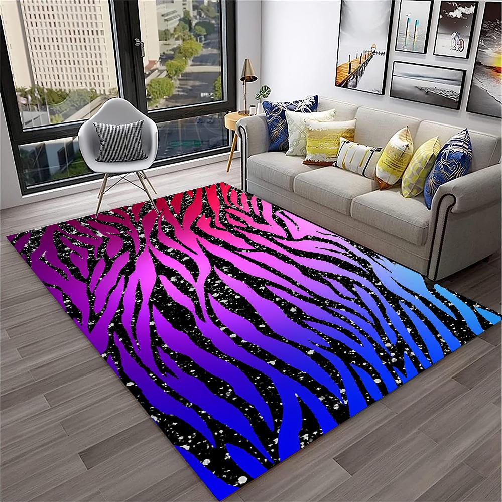 3D Renkli Zebra Çizgi Desen Halı Kilim Ev Oturma Odası Yatak Odası Kanepe Kapı Paspası Dekor, Çocuk Oyun Alanı Halı Kaymaz Zemin Paspası