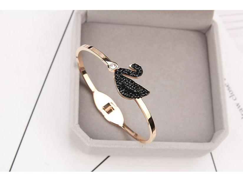 Damen Open Bangle Armreif aus Titanstahl, Roségold-beschichtet, mit Diamanten