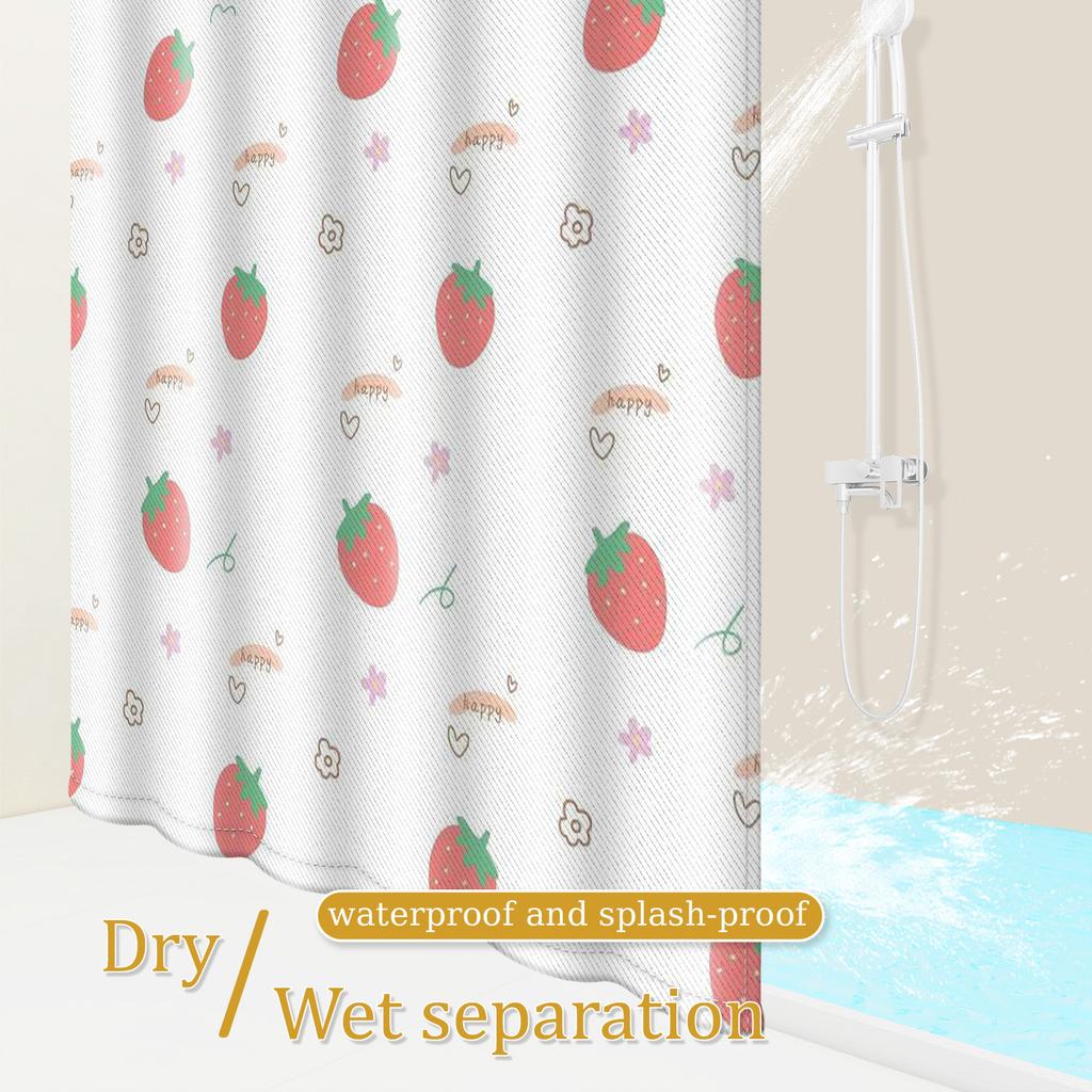 Fröhlicher Erdbeer-Print Duschvorhang - Süße Rote Beeren Auf Wasserdichtem Polyester Mehrere Größen