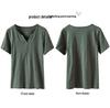 Women's 2024 Summer Plus-Size Retro V-Neck Short-Sleeve T-Shirt - Solid Color, Simple, Versatile, and Trendy.