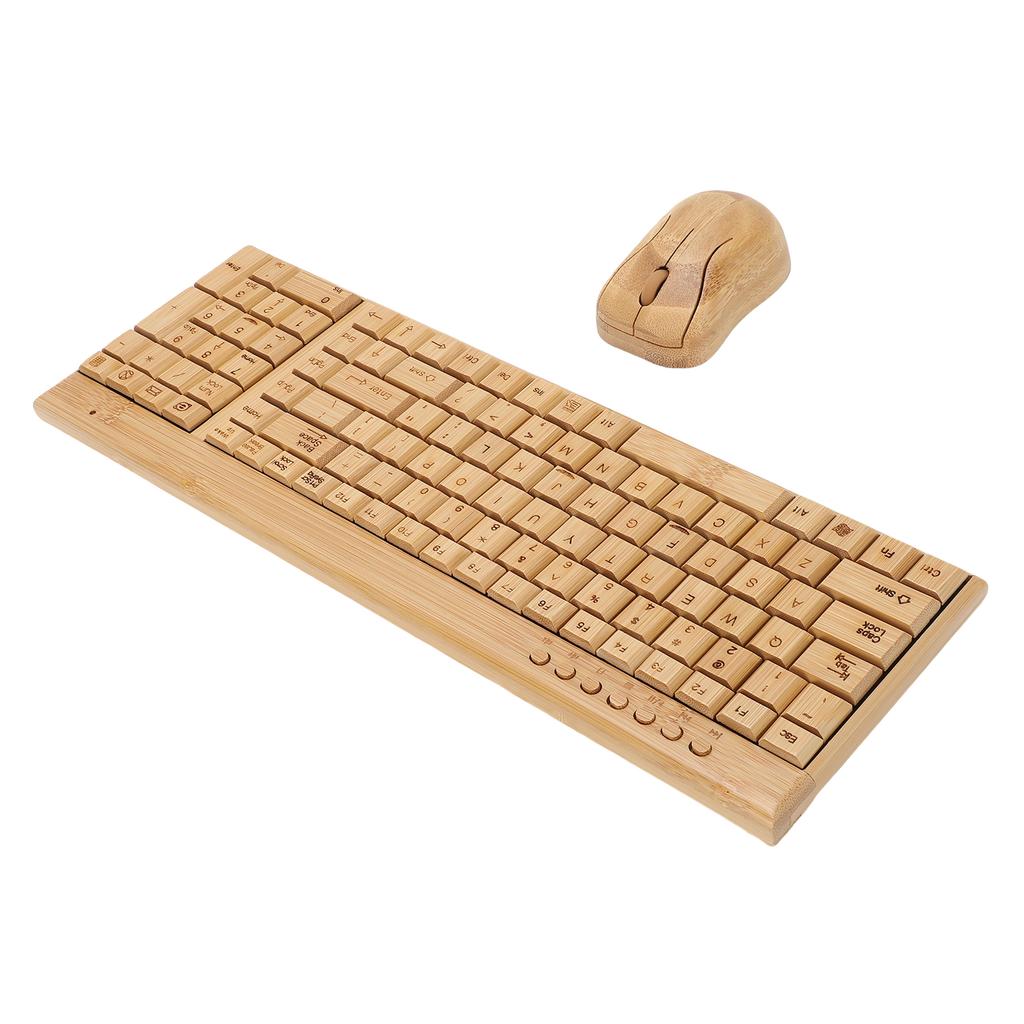 2.4G Wireless Keyboard Mouse Set Handcrafted Full Bamboo Keyboard and Mouse Combo with USB Receiver