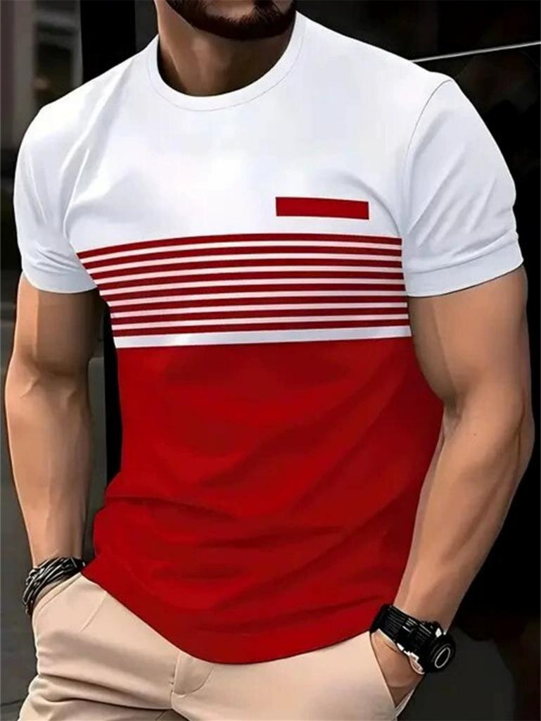 Fashion Men's T-Shirt Striped Pattern Short Sleeve Tee Summer Striped 3D Print Street Trend Simple Oversized Casual T-Shirt Men