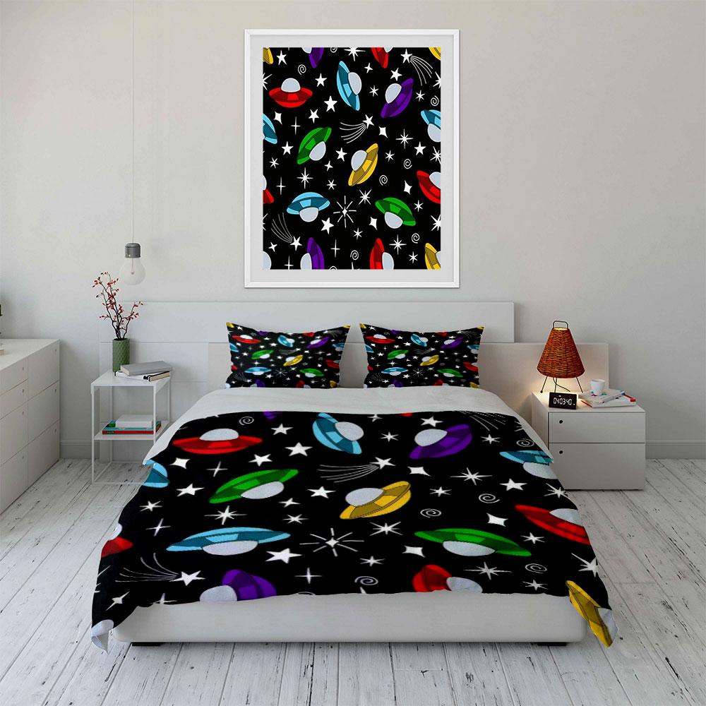 Colorful Space Theme Decor Set Soft Comfortable Duvet Cover Bedding Set Included 1*Duvet Cover & 2*Pillowcases, Gift